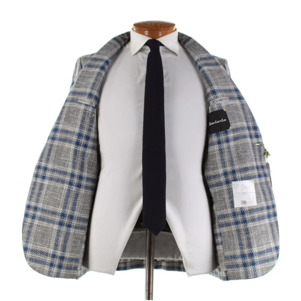 Sartorio Kiton NWT Wool Blend Sport Coat Size 48R (38R US) Gray w/ Blue & White